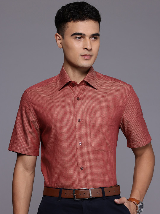 Louis Philippe Classic Fit Self Designed Pure Cotton Formal Shirt