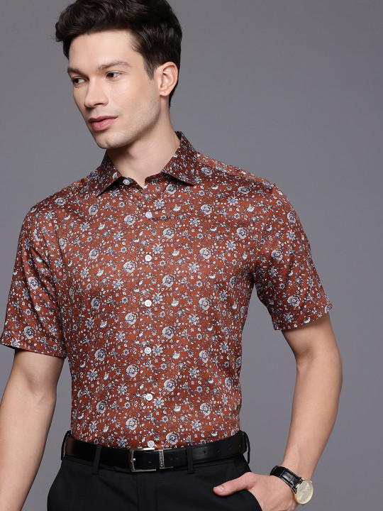 Louis Philippe Slim Fit Floral Printed Pure Cotton Formal Shirt
