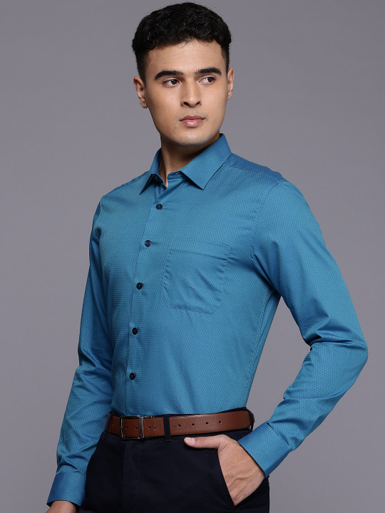 Louis Philippe Pure Cotton Self Design Slim Fit Textured Formal Shirt