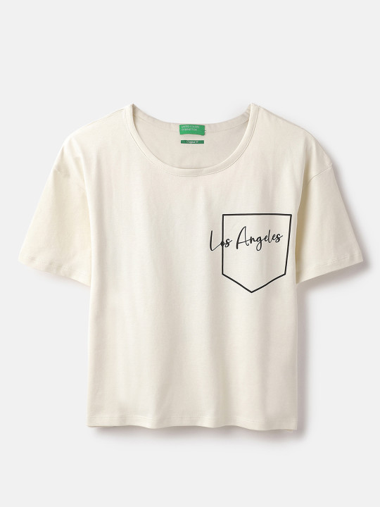 United Colors of Benetton Girls Graphic Printed Round Neck Pure Cotton T-shirt