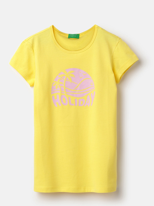 United Colors of Benetton Girls Typography Printed Round Neck Pure Cotton T-shirt