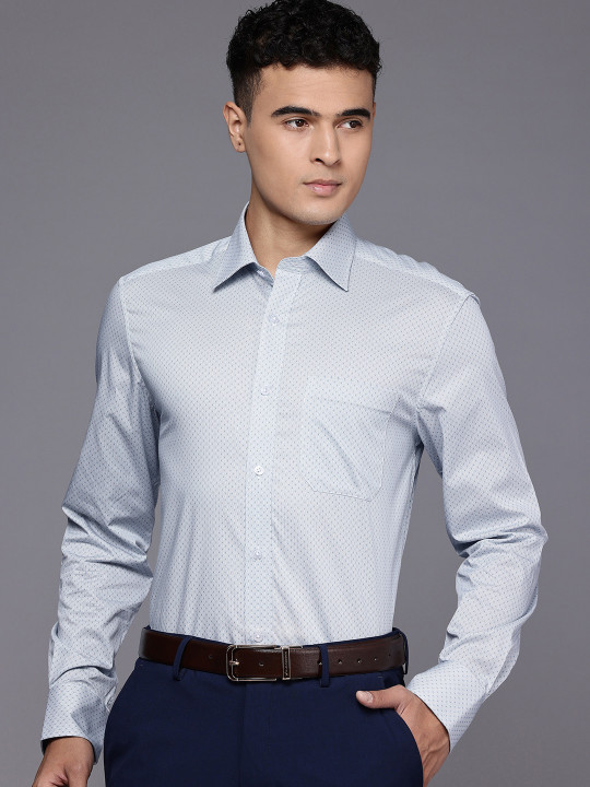 Louis Philippe Pure Cotton Classic Fit Geometric Printed Formal Shirt