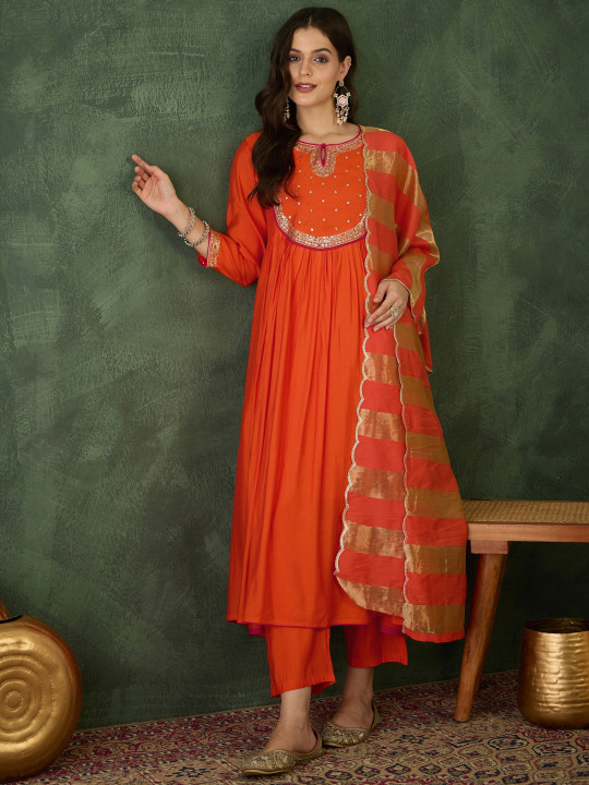 KALINI Women Embroidered A-Line Kurta Set
