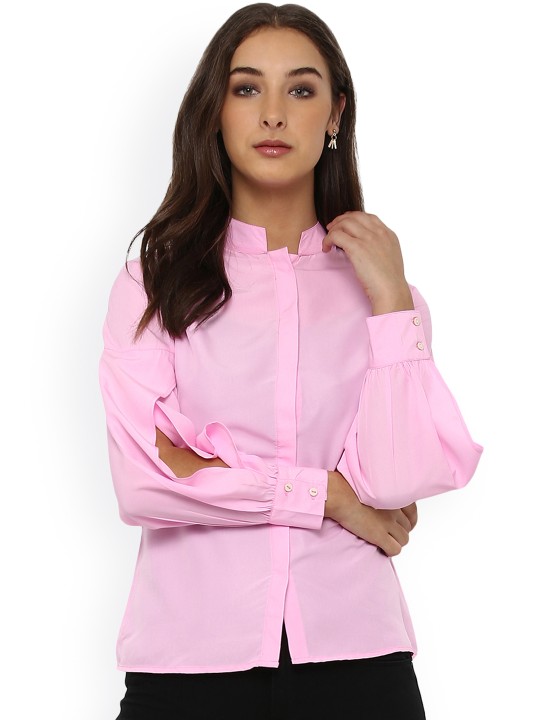 Women Pink Relaxed Regular Fit Solid Semiformal Shirt XS