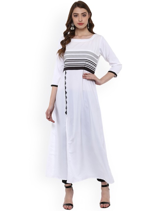 Women White Solid A-Line Kurta S