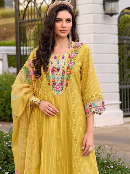 Indo Era Women Floral Embroidered Regular Thread Work Pure Cotton Kurta Sets