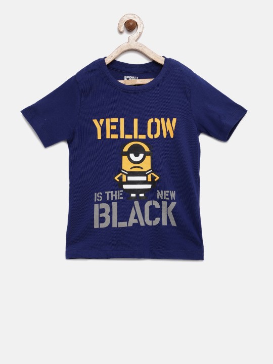 Boys Navy Blue Printed Round Neck T-shirt 2-3Y