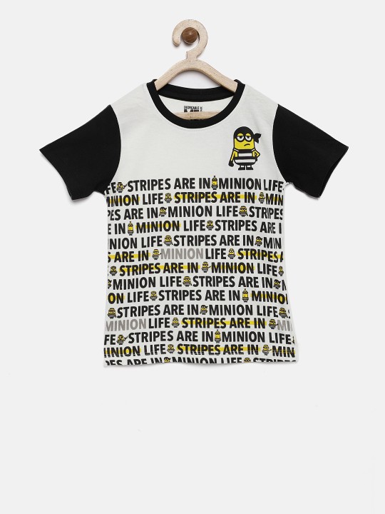 Boys White Printed Round Neck T-shirt 2-3Y