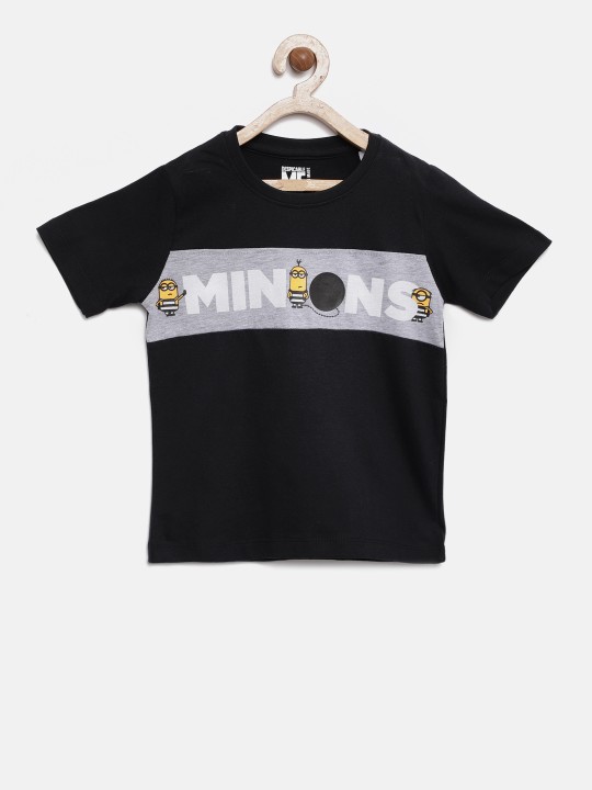 Boys Black Printed Round Neck T-shirt 2-3Y