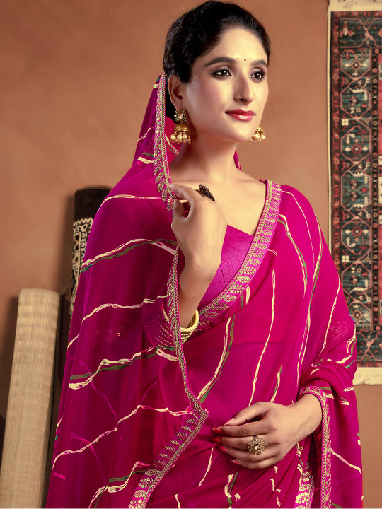 all about you Leheriya Sequinned Pure Georgette Saree