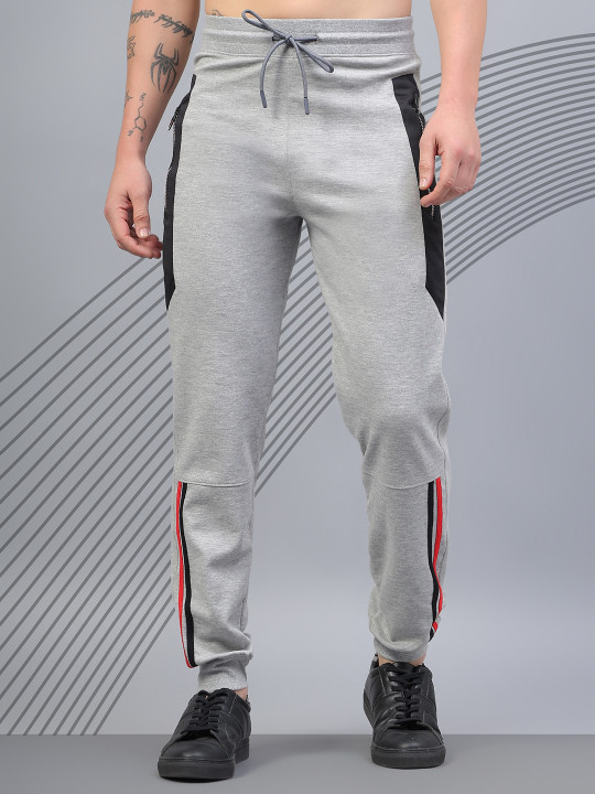 AKTIO Men Striped Cotton Mid-Rise Joggers