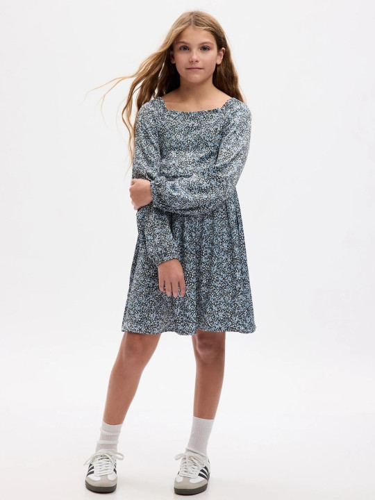 GAP Girls Floral Printed Square Neck Fit & Flare Dress