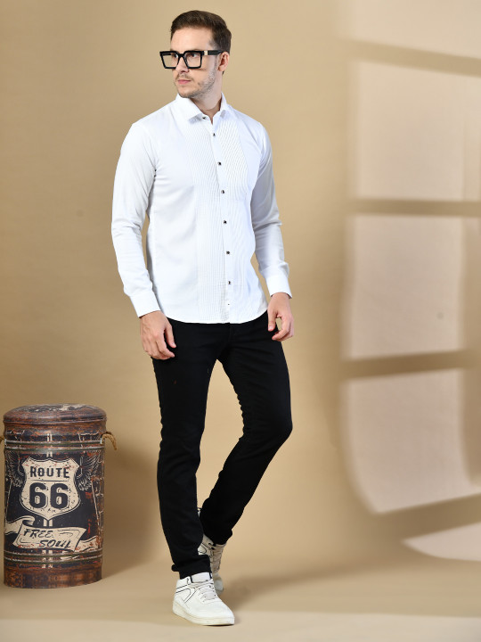 DESIGN UP Men White Slim Fit Solid Tuxedo Shirt