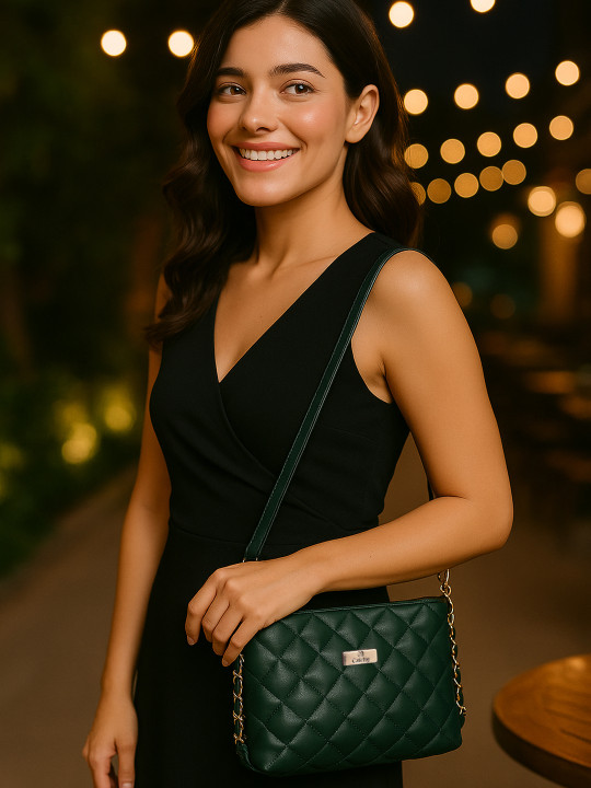 CATCHY Women Textured Structured Buckle Detail Satchel Bag