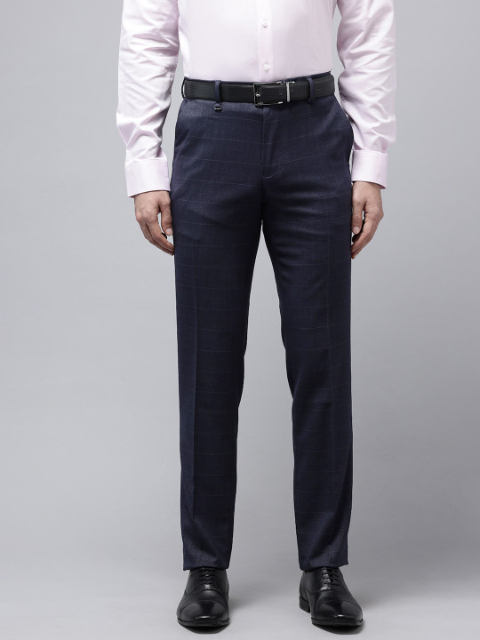 Van Heusen Men Checked Slim Fit Formal Trousers