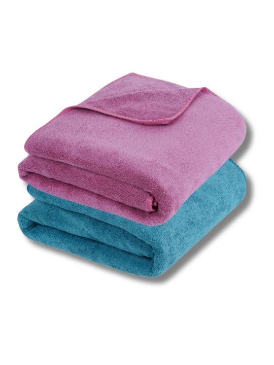 Fezora Magenta & Blue 2 Pieces Microfiber 400 GSM Bath Towels
