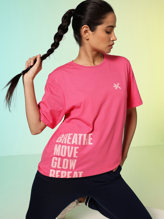 HRX by Hrithik Roshan Women Typography Printed Pure Cotton T-shirt