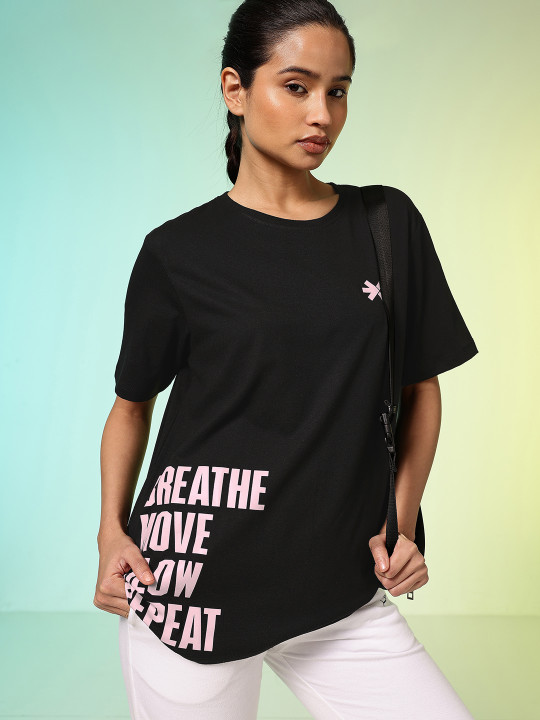 HRX by Hrithik Roshan Women Typography Printed Pure Cotton T-shirt