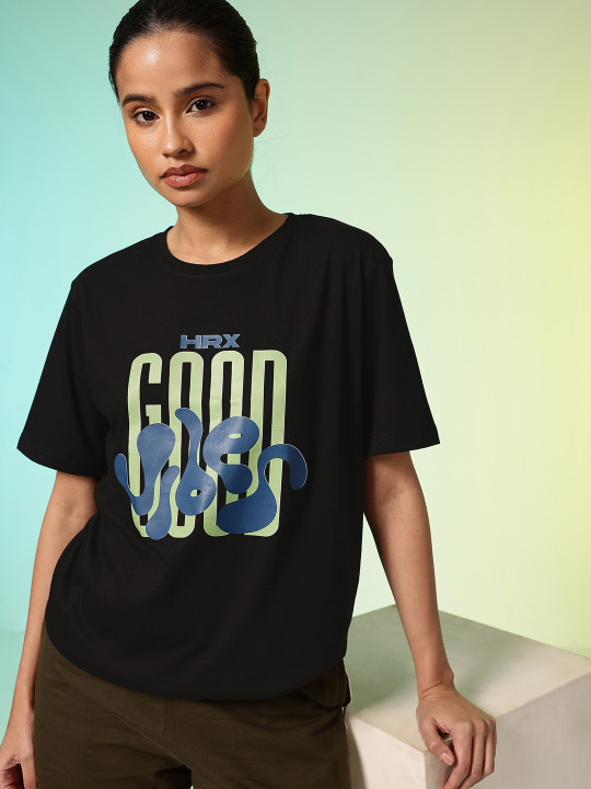 HRX by Hrithik Roshan Women Typography Printed Pure Cotton T-shirt