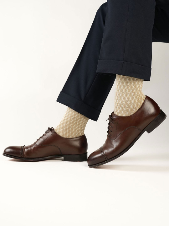 Theater Men Gingham Mercerized Cotton Calf Length Formal Socks