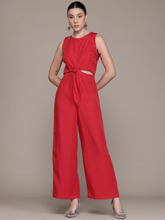 MANGO Round Neck Waist Tie-Ups Jumpsuit