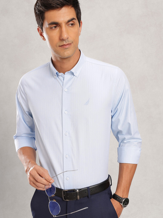 Nautica Men Premium Slim Fit Striped Pure Cotton Formal Shirt