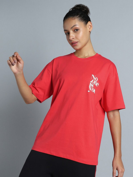 CULT Women Red Printed Oversized Fit T-shirt