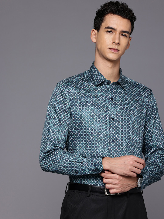 Louis Philippe Pure Cotton Classic Fit Ethnic Motifs Printed Formal Shirt