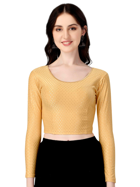 HERE&NOW Woven-Design Round Neck Stretchable Saree Blouse