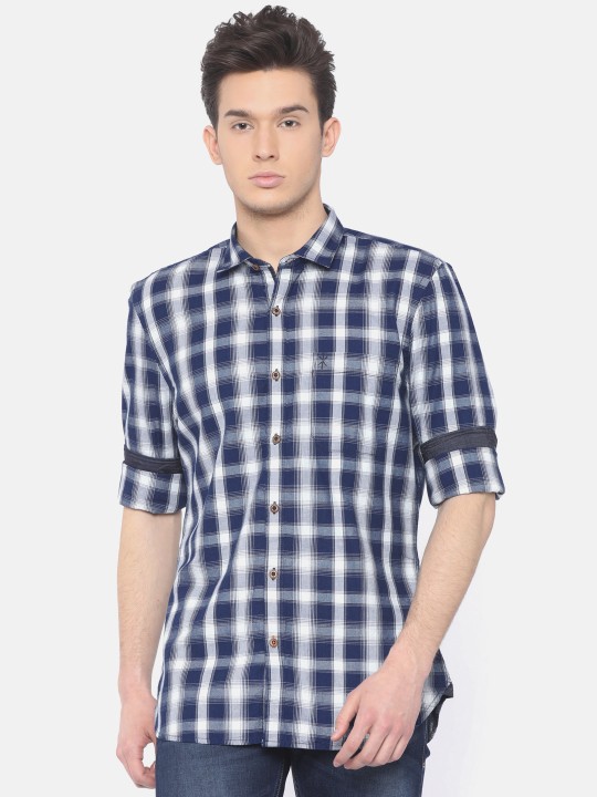 Men Blue Slim Fit Checked Casual Shirt 39