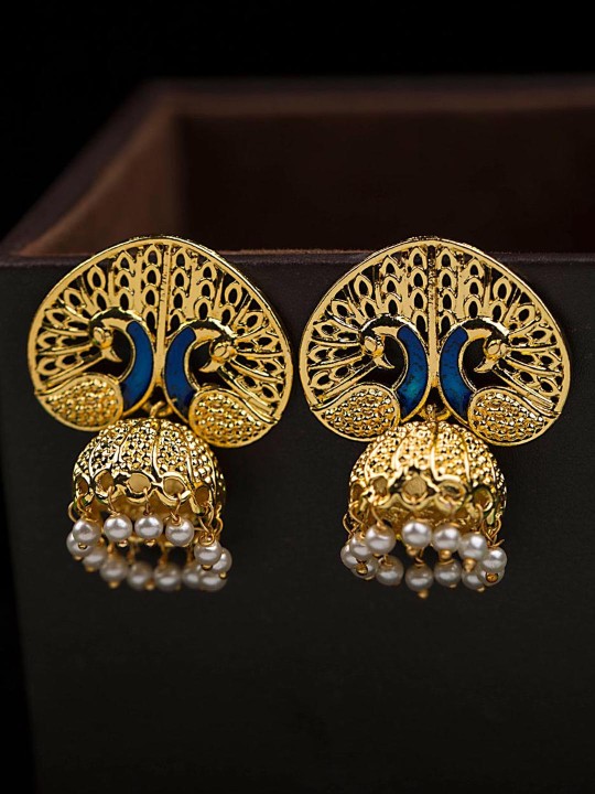 Gold-Toned Peacock Shaped Jhumkas
