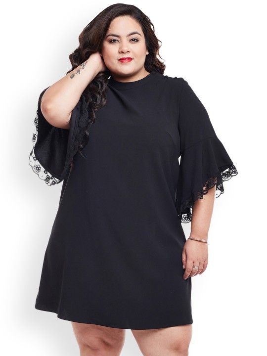 Women Black Solid A-Line Dress XL