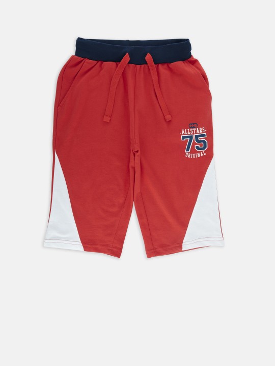 Boys Red & White Colourblocked Regular Fit Shorts 13-14Y