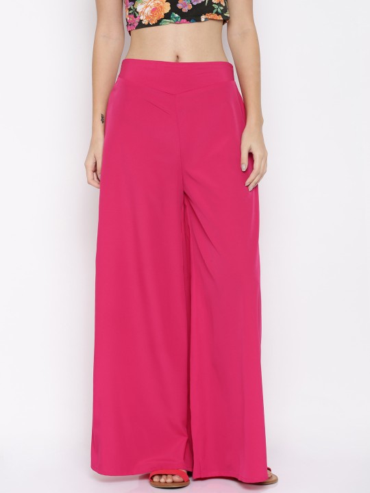 Women Pink Wide Leg Solid Palazzos 32