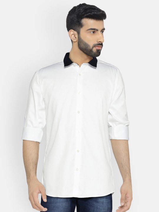 Men White Slim Fit Solid Casual Shirt 36