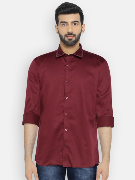Men Maroon Slim Fit Solid Casual Shirt 36