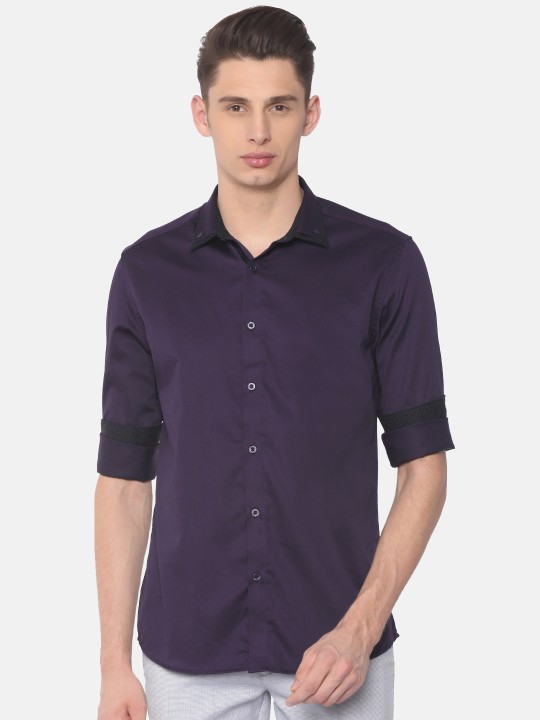 Men Purple Slim Fit Solid Casual Shirt 36