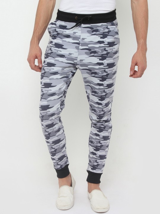 SayItloud Men Grey And White Camouflage Lounge Pant S