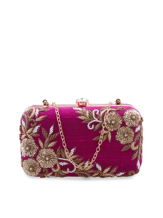 Magenta Embellished Box Clutch