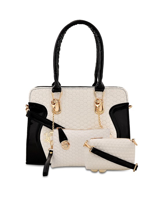 Black & Off-White Textured Handheld Bag