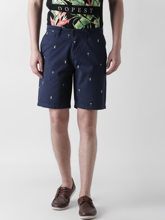 Men Navy Blue Printed Regular Fit Shorts