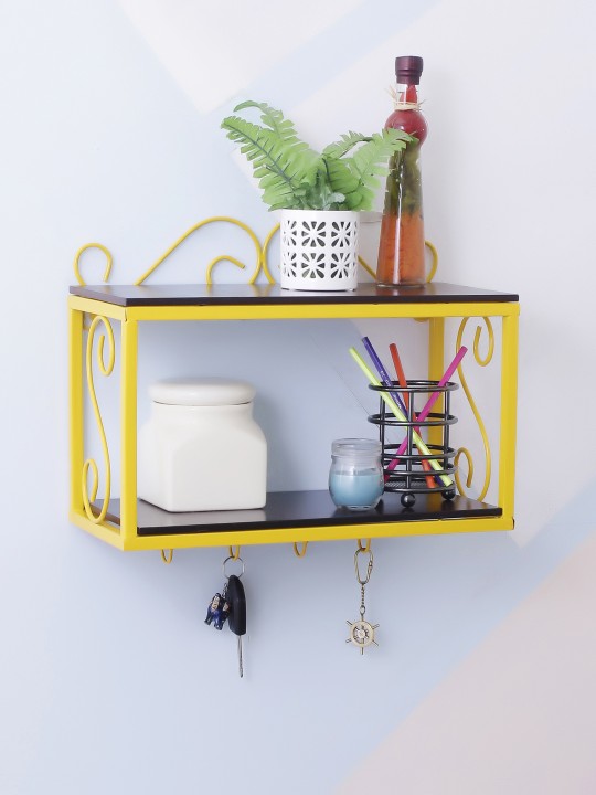 Yellow & Black Wall Shelf With Key Holder