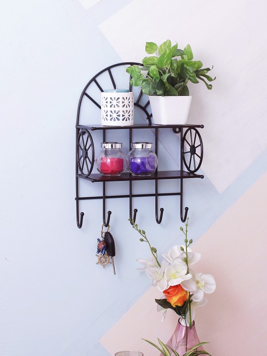 Brown Wall Shelf With Key Holder