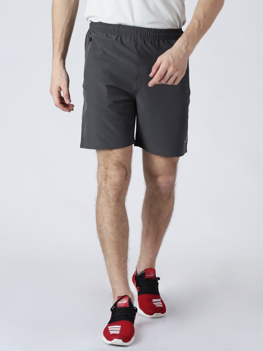 Men Grey Solid Slim Fit Sports Shorts 30