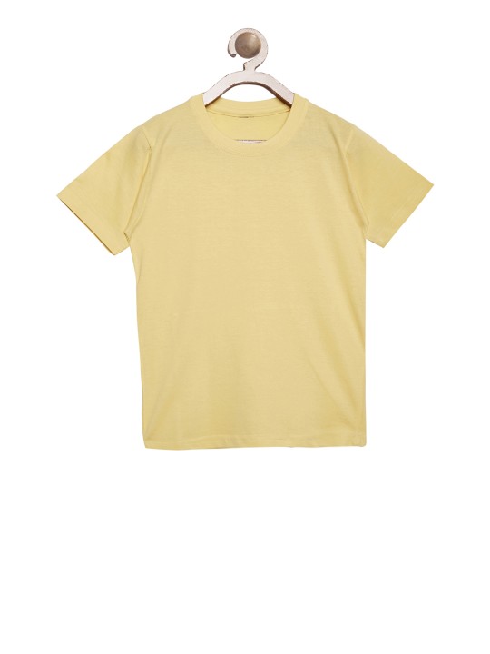 Unisex Yellow Solid Round Neck T-shirt 1-2Y