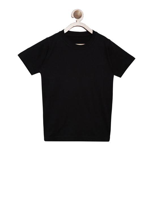 Unisex Black Solid Round Neck T-shirt 1-2Y
