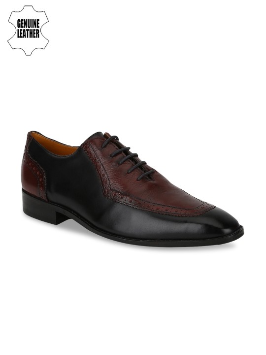 Men Black & Maroon Leather Oxfords 6