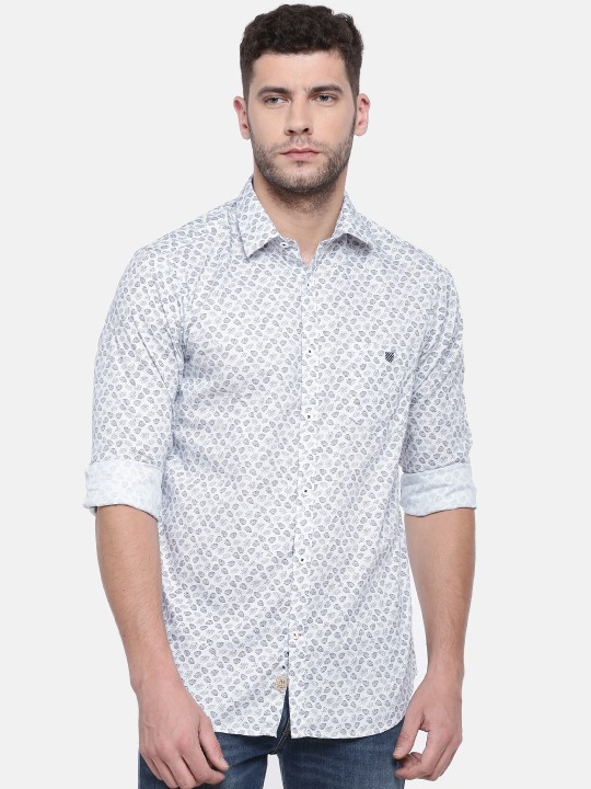 Men White Sport Slim Fit Printed Casual Shirt 38