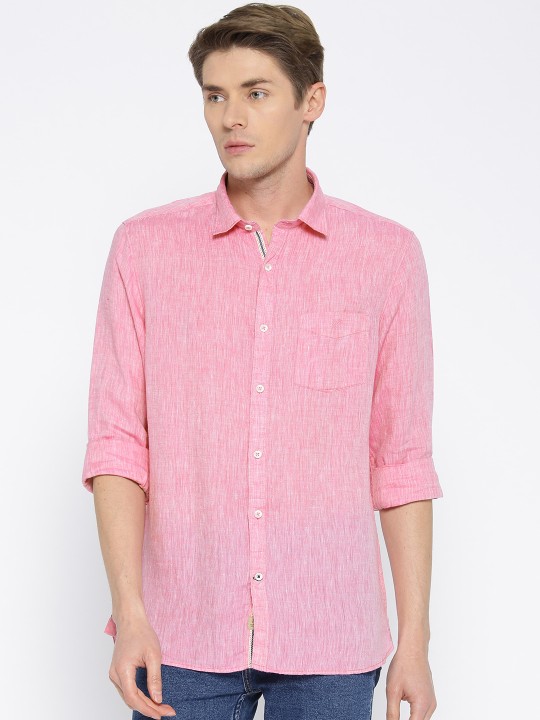 Men Pink Sport Slim Fit Solid Casual Shirt 38