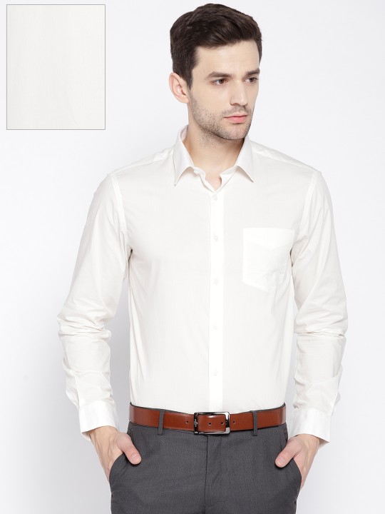 Men Cream-Coloured Slim Fit Solid Formal Shirt 38